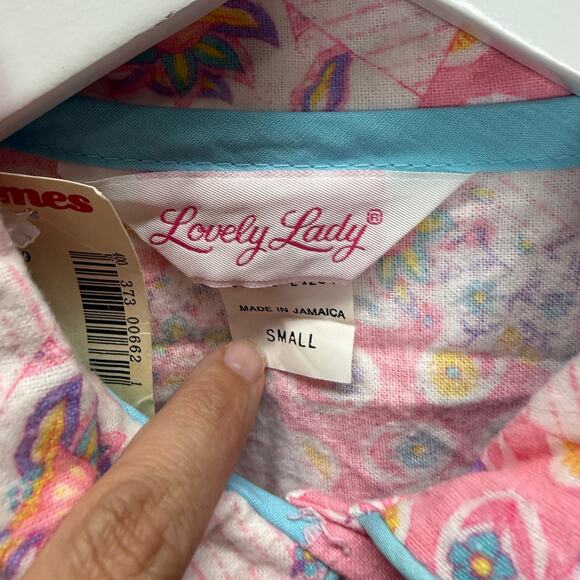 Vintage Lovely Lady Flannel Snap Button Robe House Coat S Pink Retro Floral New - Picture 3 of 6